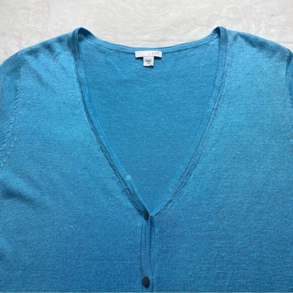 J. Jill Robin Egg Blue Linen Blend 3/4 Sleeve Cardigan Sweater Size Medium - Picture 6 of 12